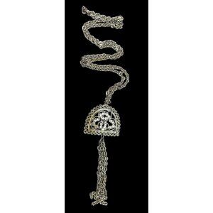 Vintage Etruscan Style Filigree Pendant And Tassel Necklace